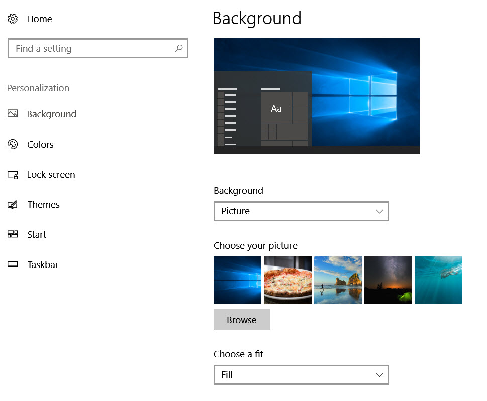Setting in Microsoft Windows 10.