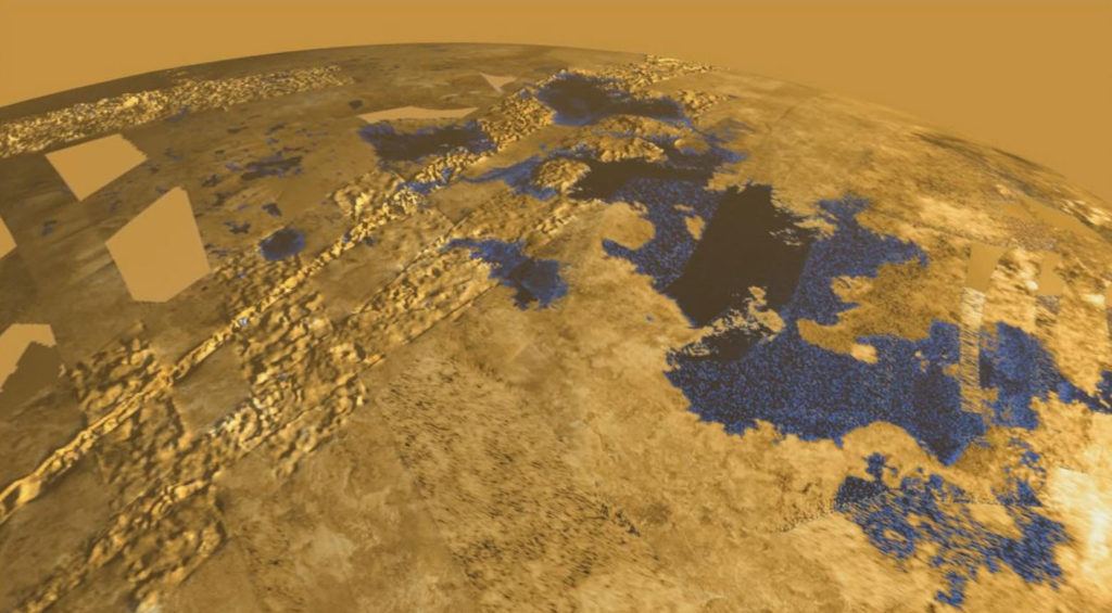 A view of Titan when peering through the atmospheric haze.