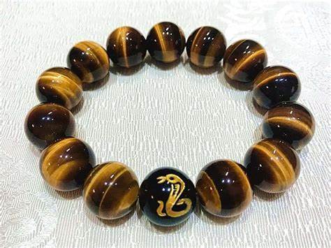 Top 7A Tiger's Eye Natural Stone Chinese Zodiac Charm Bracelet for Good Luck and Fortune for a man.