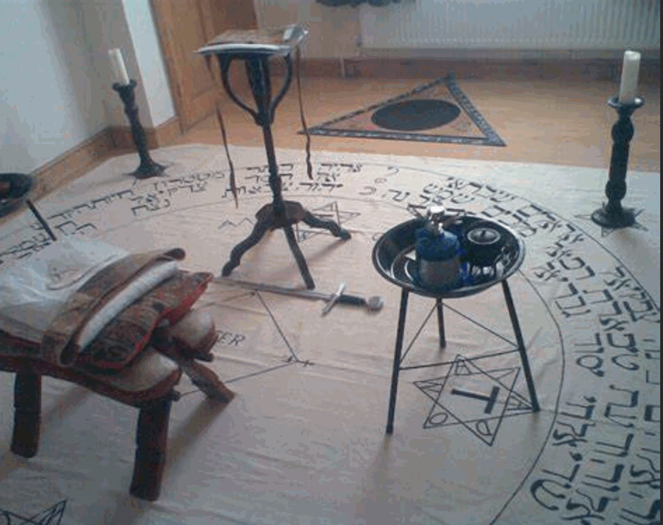 An occult ritual set up designed to conjure up a demon for certain specific actions.
