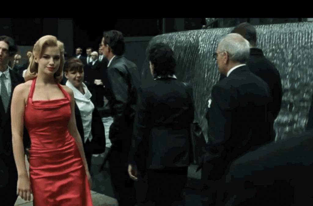 The women in red from the movie "The Matrix". Key symbols or "flags" are provided to us to keep our progress and learning in mind.