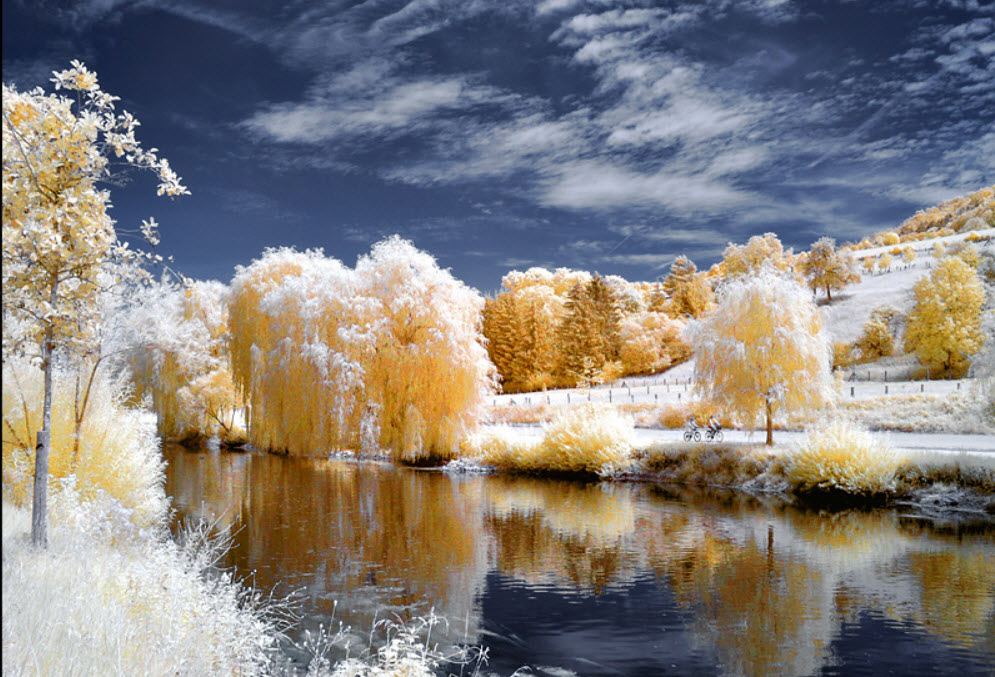 Imagine having eye cones that not only can see in the IR but can see in the blue range as well... amazing. IR view of a lake