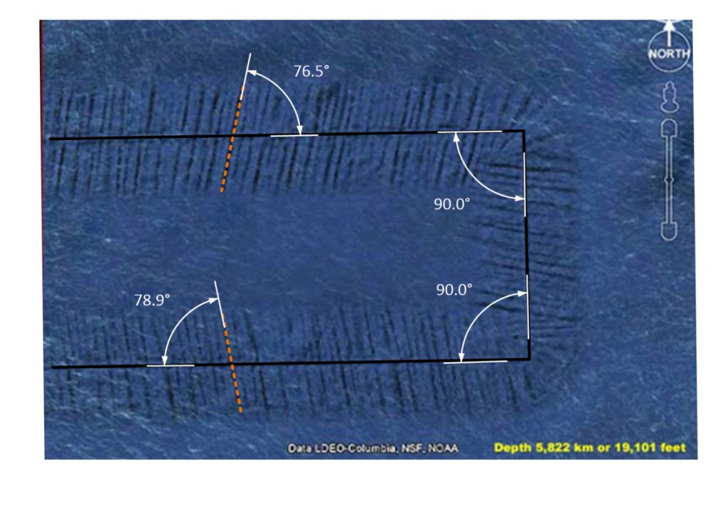 The tracks clearly show measured and direct angles. THere are slight variance of only a few degrees which again show that the features are not natural, as natural features always show pure geometric angular relationships.