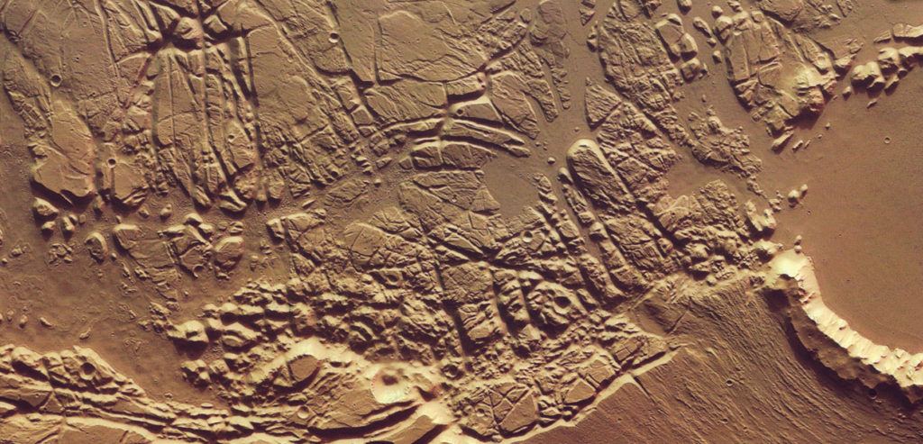 Mars, in the kasei valles sacra fossa region.