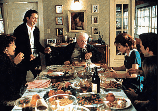 Scene from the movie "Home for the Holidays". The movie, which is about the Thanksgiving family reunion from hell, is not exactly a comedy and yet not a drama, either. Like many family reunions, it has a little of both elements, and the strong sense that madness is being held just out of sight. Have we not all, on our ways to family gatherings, parked the car a block away, taken several deep breaths, rubbed our eyes and massaged our temples, and driven on, gritting our teeth? That is not because we do not love our families, but because we know them so very, very well.