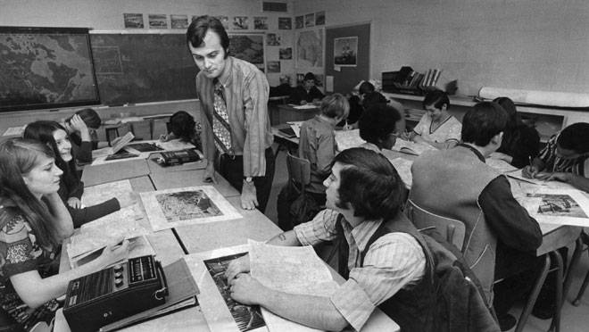 During class in the 1970s we would hold elections. These elections were such that we would elect our class president and department heads. To be elected all you need do is buy your votes. Classroom in the 1970s.