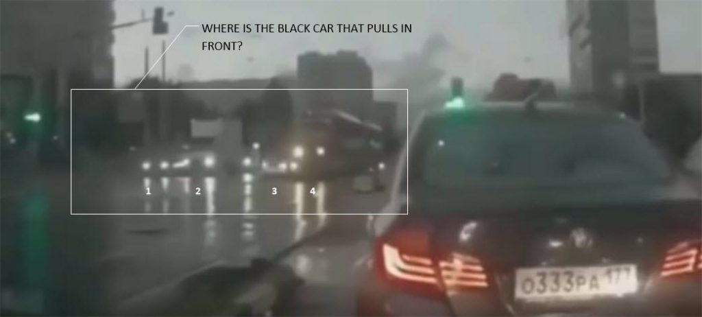 In conditions that are questionable, such as rain or snow, you can easily identify the presence of the vehicles by their head lights and their running lights. The road is clear